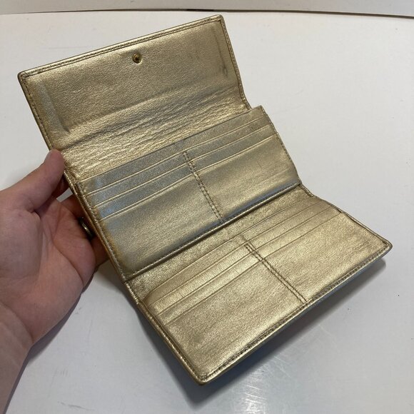 Vintage Coach Rare Ashley Floral Iris Tri-Fold Wallet Canvas and Leather Gold - Picture 7 of 12